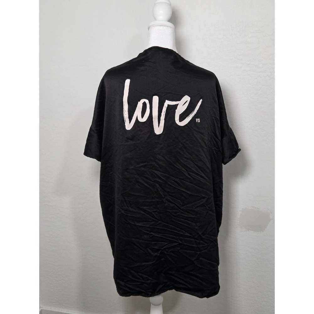 Victoria's Secret VS Love Satin Kimono Robe Black Short Sleeve Graphic One Size